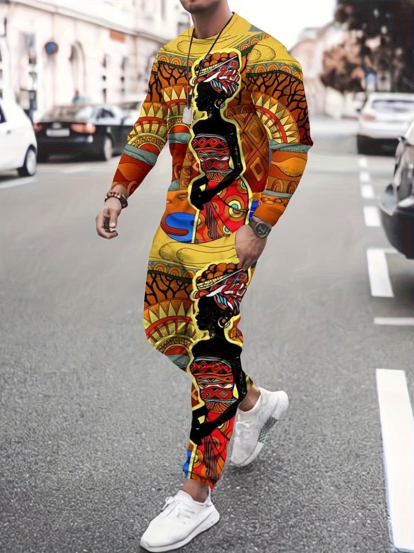 Men's 3D Print Long Sleeve T-Shirt & Joggers Set