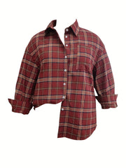 Plaid Print Long Sleeve Button Up Tunic Shirt Top