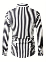Men's Lapel Striped Shirt Casual Button Up Long Sleeve Outdoor