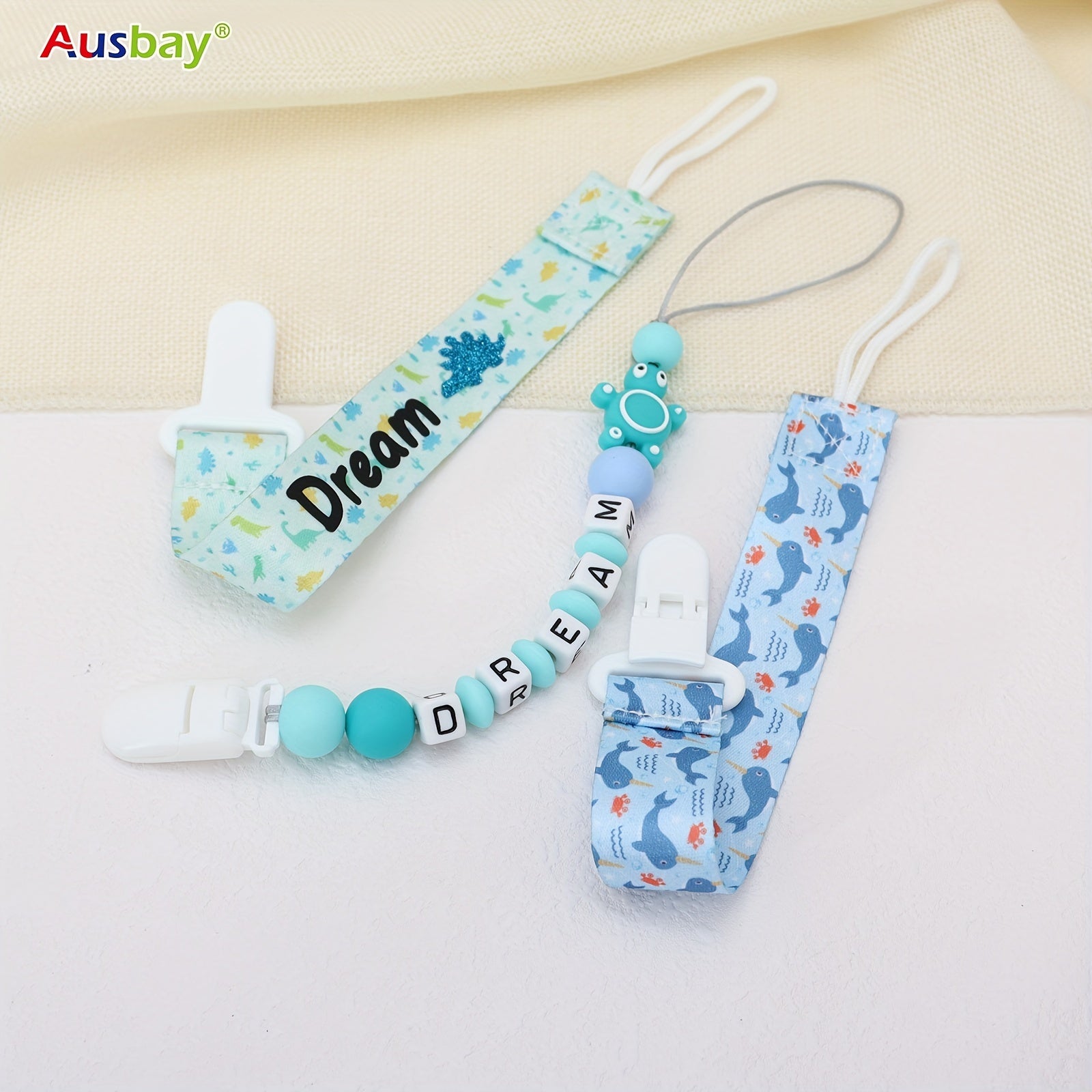 Personalized Baby Pacifier Clip Pack of 3 Handcrafted Baby Dummy Leash