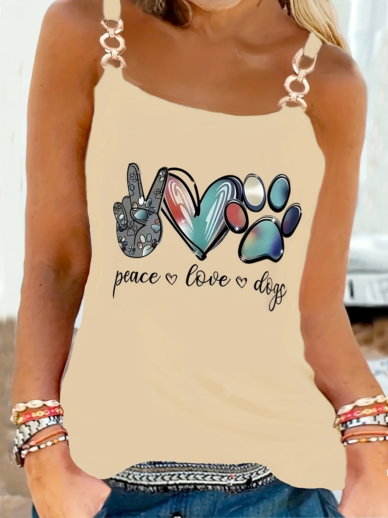 Tank Top Women's Plus Floral Print Metal Strap Tank