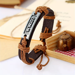 WWJD Bracelets Christian Bible Verse Handwoven PU Leather Sports Wristband