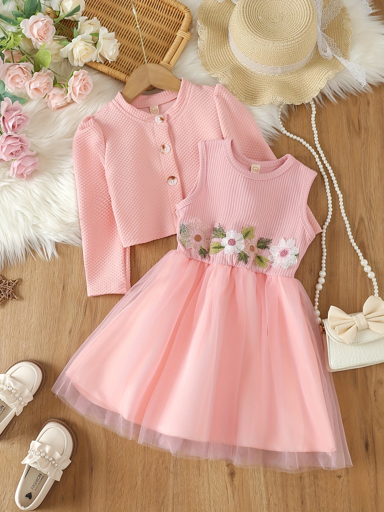 Girls Long Sleeve Jacket & Plaid Skirt Set for Party