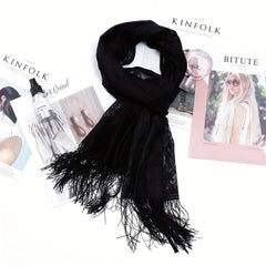Lace Tassel Hollow Out Scarf Solid Hijab Shawl Classic Head Wraps