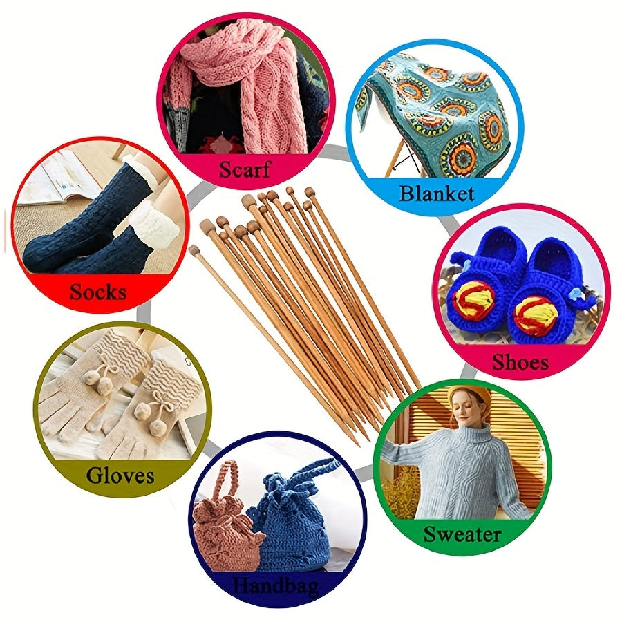 18 Pairs Bamboo Knitting Needles Set for Beginners, 10mm Wood Crochet Hooks