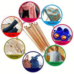18 Pairs Bamboo Knitting Needles Set for Beginners, 10mm Wood Crochet Hooks
