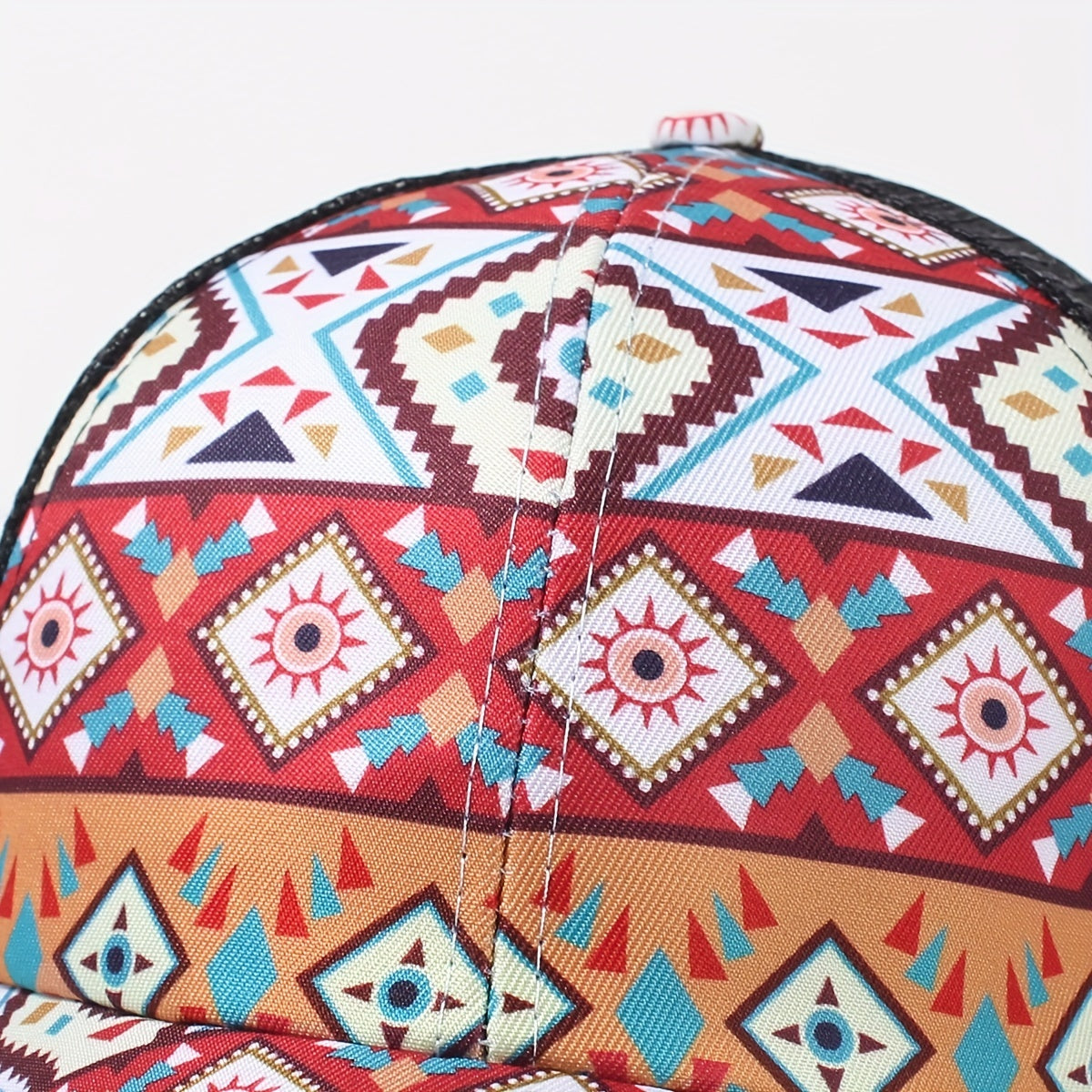 Vintage Ponytail Trucker Hat Boho Geometric Print Baseball Cap