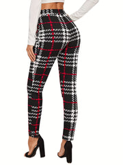 High Waist Plaid Skinny Leggings Stretchy Casual