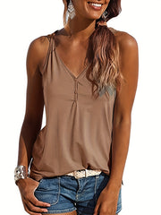 Summer Button Tank Top Crew Neck Sleeveless Loose Fit Tank Top