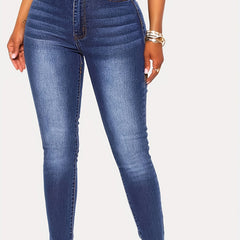 Mid Waist Skinny Jeans Slim Fit Slash Pockets Mid Stretch