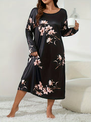 Floral Print Long Sleeve Maxi Tee Nightdress