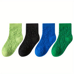 4 Pairs Girls Kids Candy Colored Smile Face Socks Breathable Comfy Crew Socks