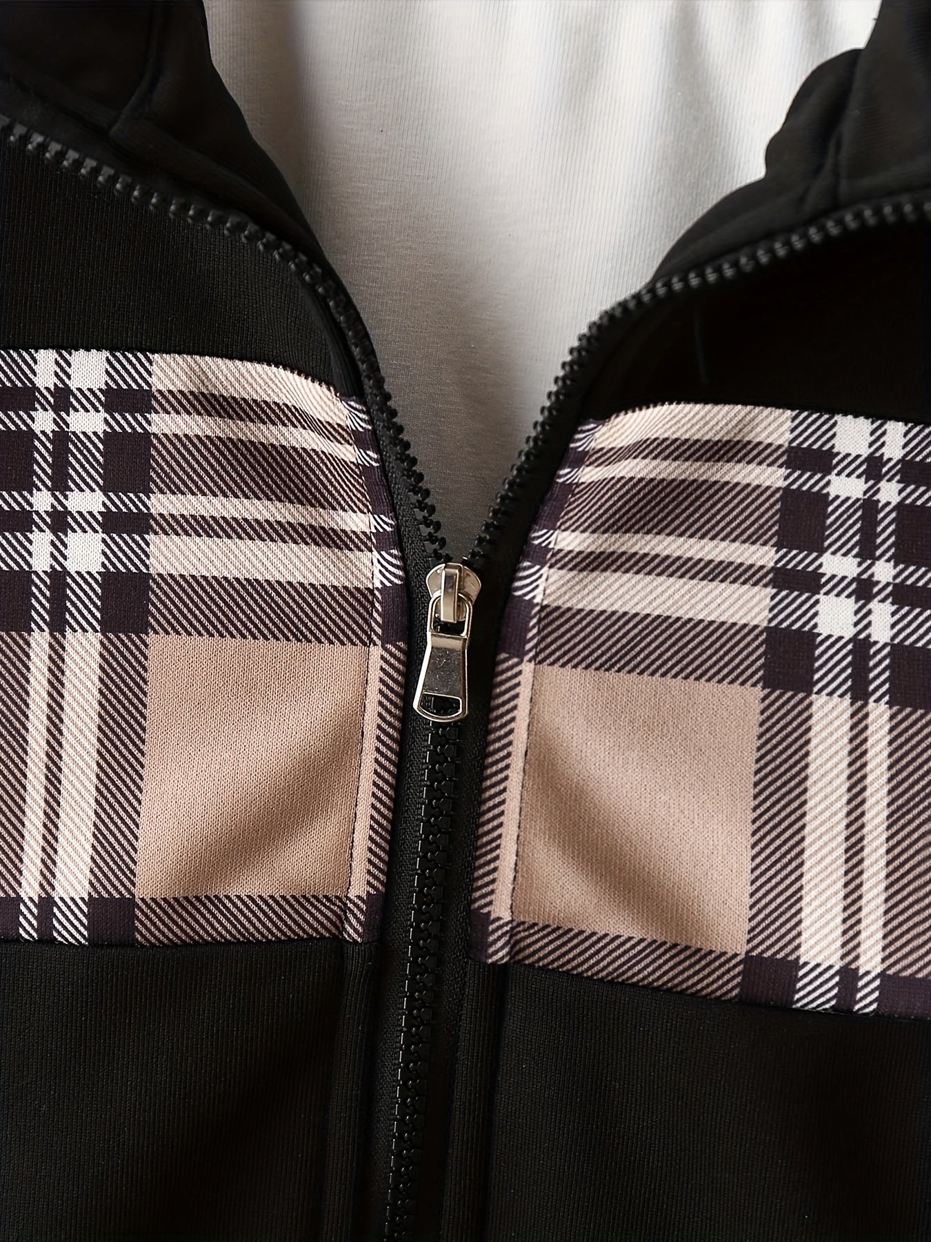 Boys Plaid Hooded Jacket & Patchwork Sweatpants Set