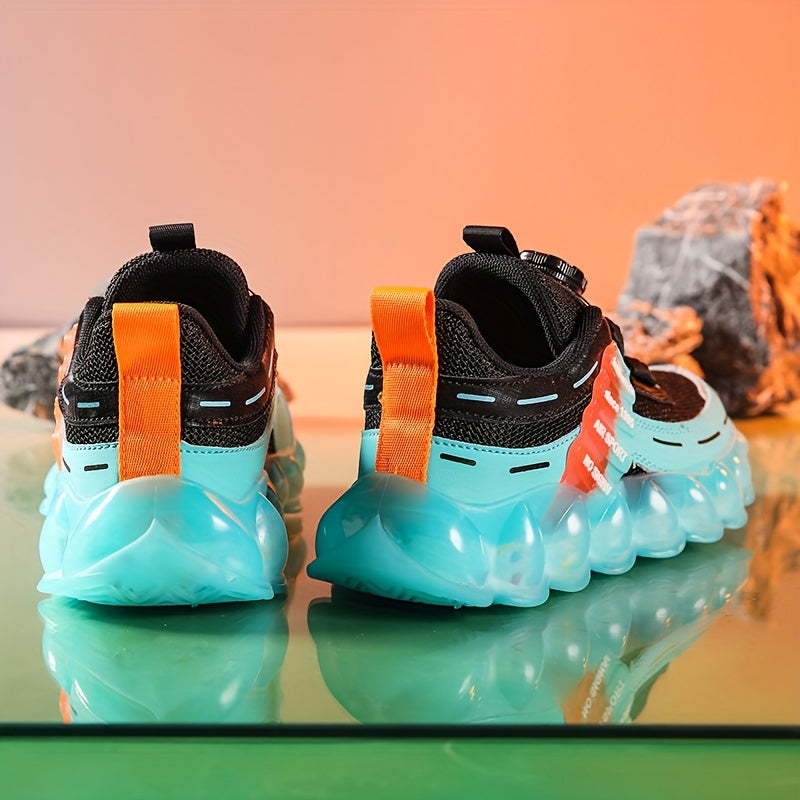 Boy's Basketball Shoes with Rotating Buckle Non Slip Sneakers