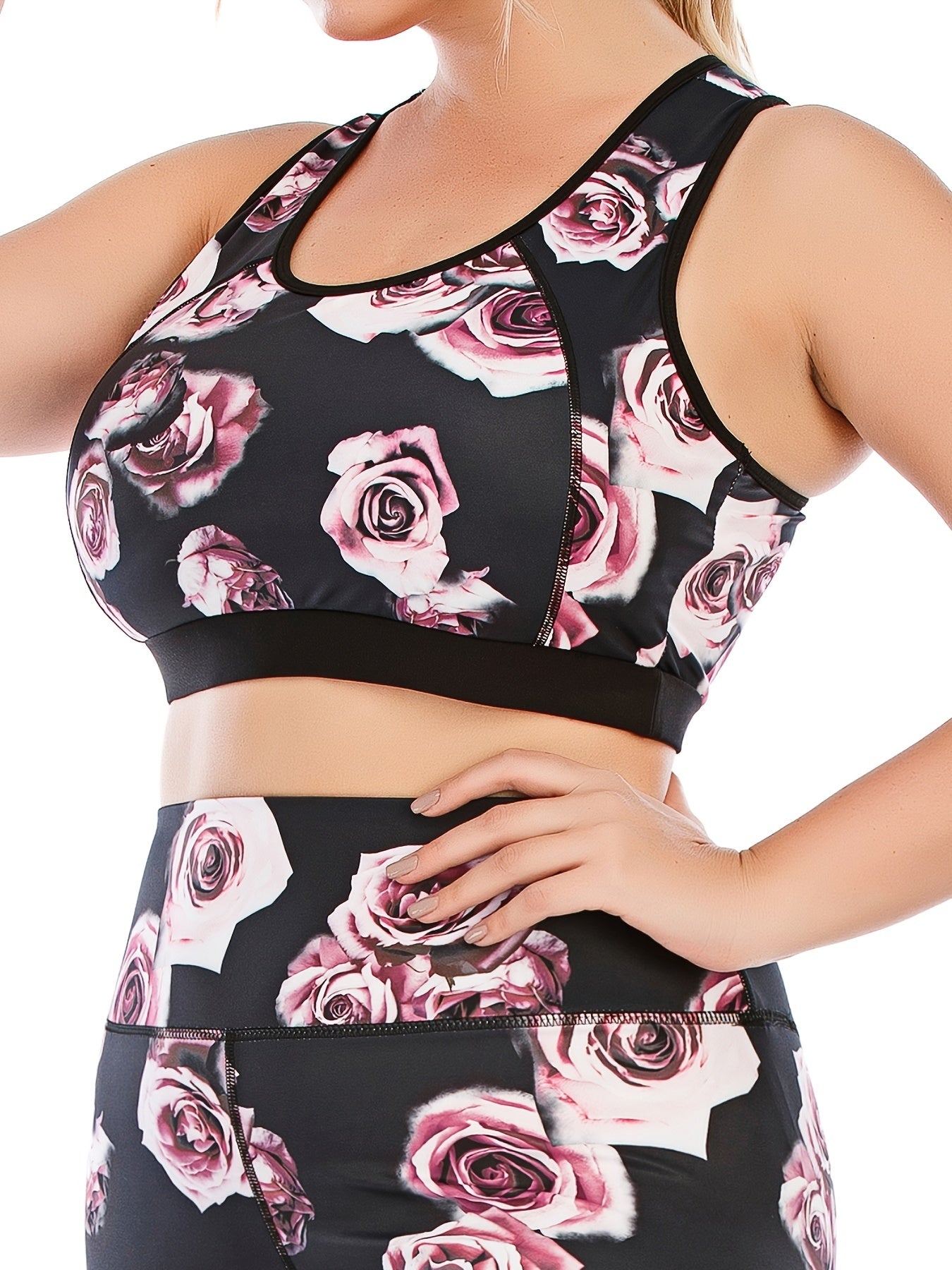 Floral Print Round Neck Yoga Bra Plus Size