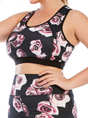 Floral Print Round Neck Yoga Bra Plus Size