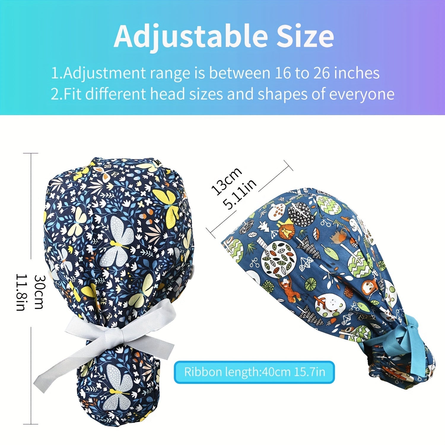 Adjustable Cotton Work Cap With Button Cartoon Print Long Hair Nurse Cap