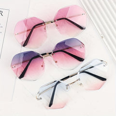 Oversized Polygonal Sunglasses Gradient Rimless Glasses UV400
