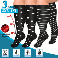 3 Pairs Plus Size Knee High Copper Compression Socks for Adult Sports