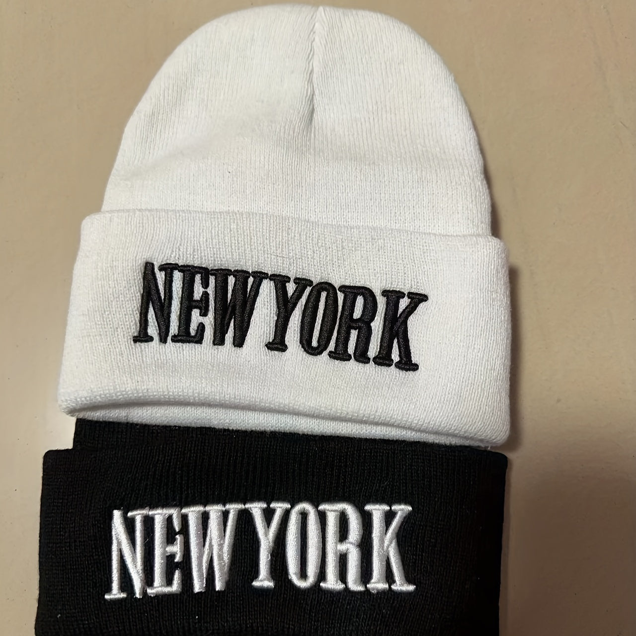 YORK Embroidery Beanie Unisex Solid Couple Knit Hat Casual Warm