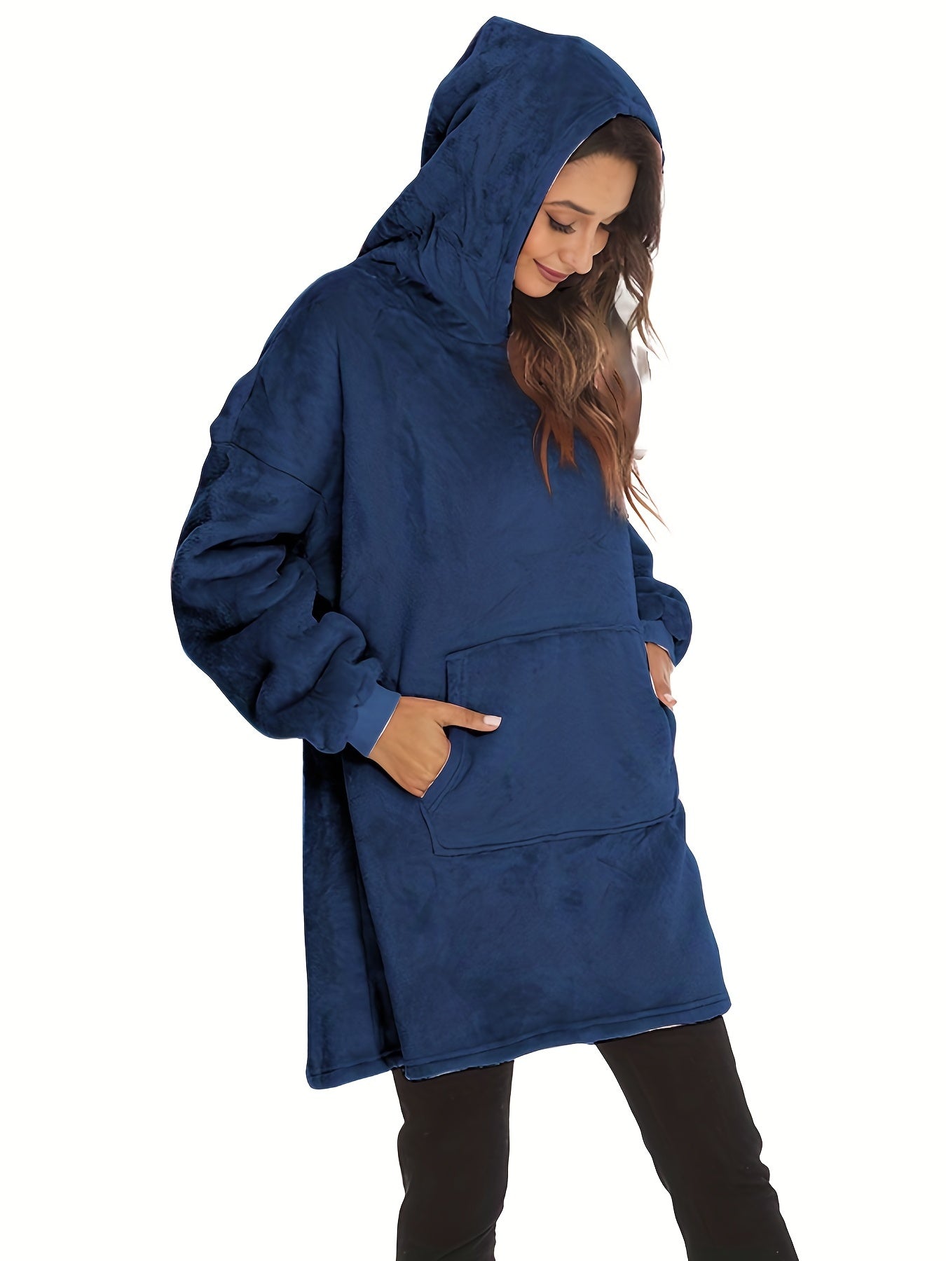 Plush Hooded Lounge Top Soft & Comfy Long Sleeve With Pockets