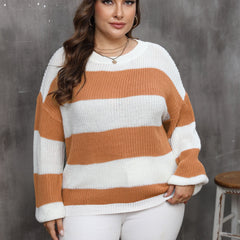 Colorblock Stripe Print Round Neck Jumper