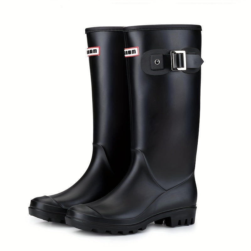 Women's High Top Buckle Rain Boots Waterproof & Wear Resistant