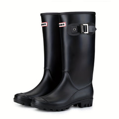 Women's High Top Buckle Rain Boots Waterproof & Wear Resistant
