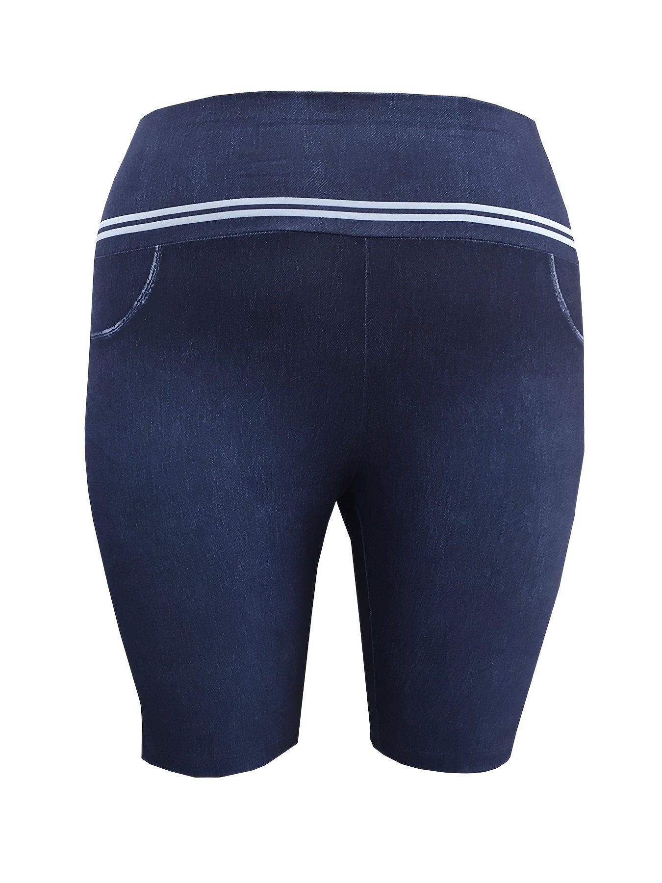 Denim Print Plus Size Tummy Control Biker Shorts
