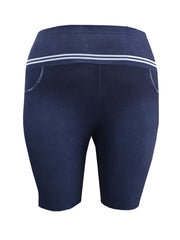Denim Print Plus Size Tummy Control Biker Shorts