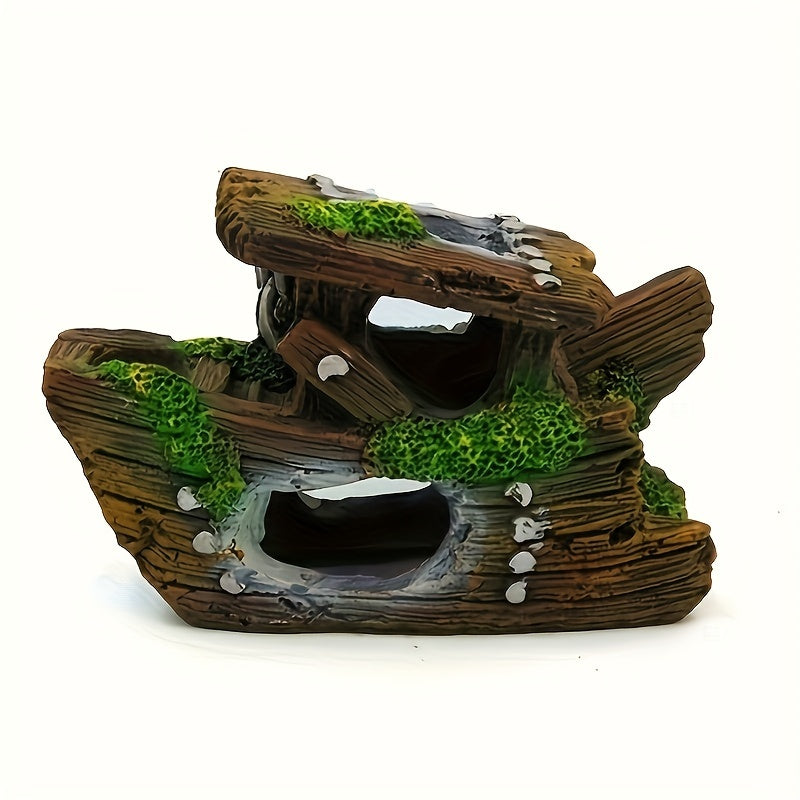 Resin Pirate Fish Tank Ornament Sunken Decor Hollow Boat
