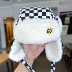 Boys Checkerboard Winter Fleece Ear Protection Hat