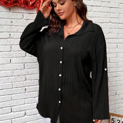 Ribbed Long Sleeve Button-Up Shirt