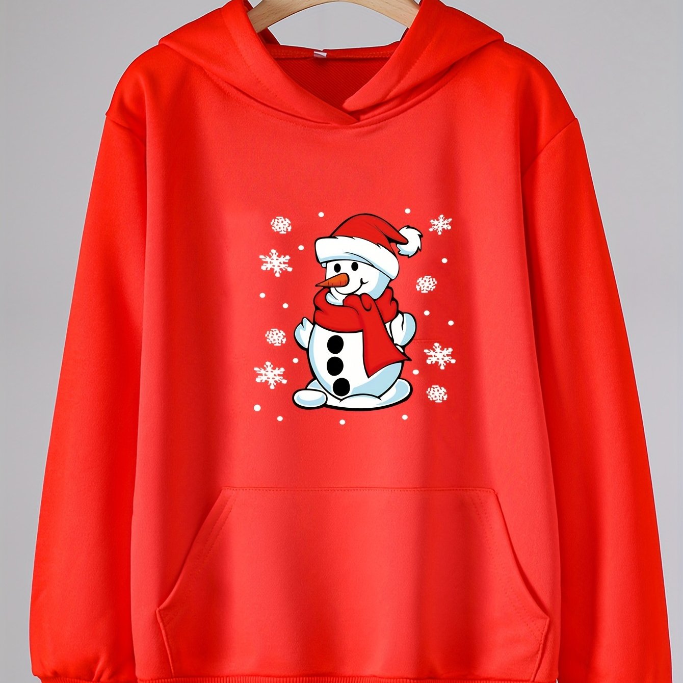 Girl's Christmas Snowman Print Hoodie Top