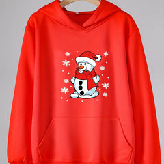 Girl's Christmas Snowman Print Hoodie Top