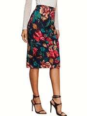 Floral Print High Waist Bodycon Skirt Women's Clothing