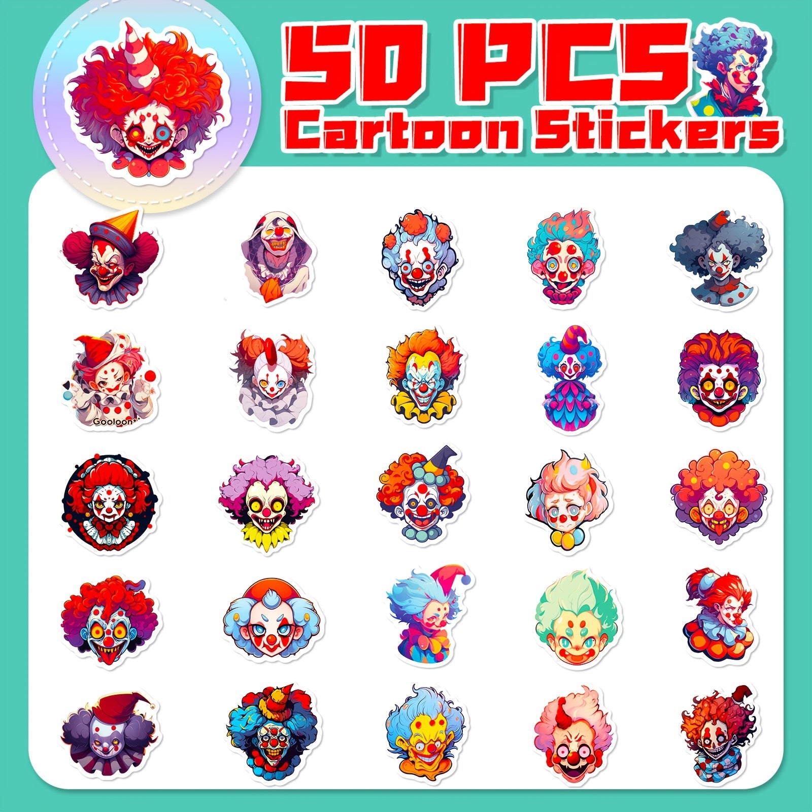 50pcs Funny Clown Graffiti Stickers Laptop Helmet DIY Waterproof Stickers