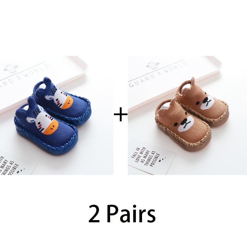 2 Pairs Baby Boys Walking Socks Anti-Skid Soft Bottom