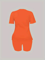 Women's Plus Letter Print Top & Shorts Set