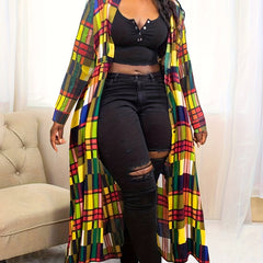 Plaid Print Long Sleeve Maxi Shirt Dress