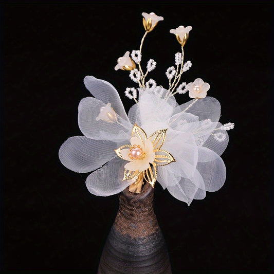 Faux Pearl Hair Clip Floral Bridal Duck Billed Clip Headgear Jewelry