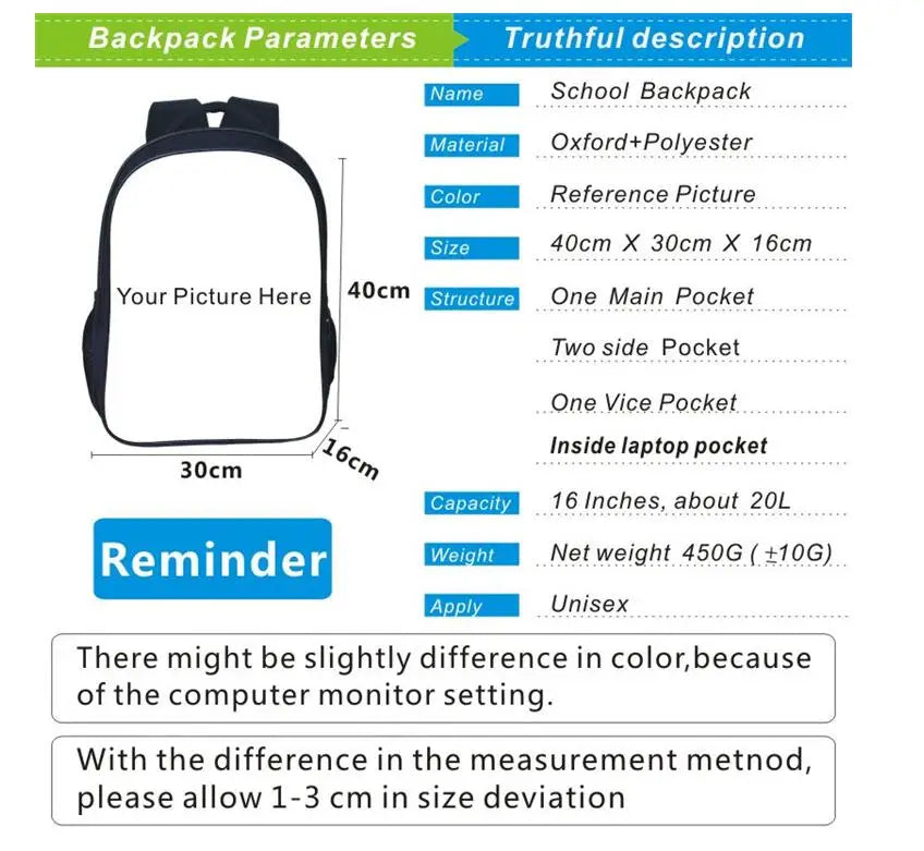 16 Inch Children Dinosaur Schoolbags Kids Boys Backpack