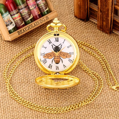 Vintage Hollow Bee Flower Pendant Necklace Quartz Watch for Kids