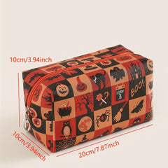 Halloween Pumpkin & Spider Web Print Makeup Bag Zipper Roomy Square Makeup Pouch