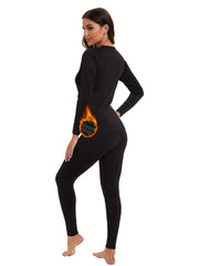 2Pcs Base Layer Set T Shirt & Fleece Pant Thermal Underwear Women's Activewear