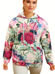 Floral Print Plus Size Sports Sweatshirt Long Sleeve Hoodie
