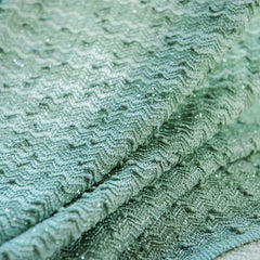 Vintage Mint Green Tulle Curtain with Silvery Thread - Thick Knit Textured
