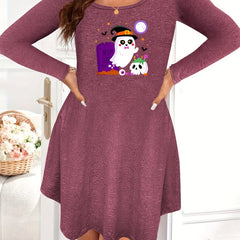 Plus Size Halloween Nightdress Women's Plus Skull & Ghost Print