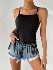 Solid Square Spaghetti Strap Top Sleeveless Cami Top