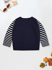 Christmas Sleigh Print Boy's Xmas T shirt Kids Long Striped Sleeve